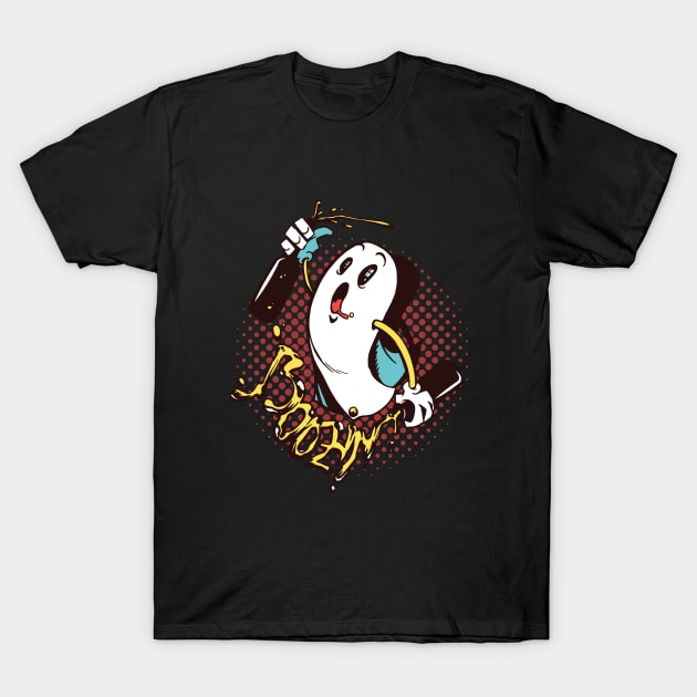 Boozin Ghost Halloween T-Shirt by LYNEXART